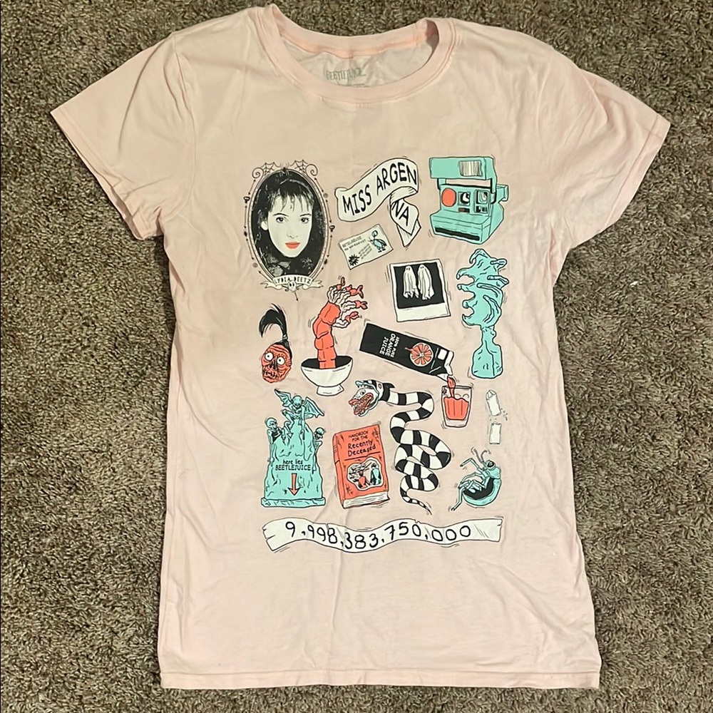 Beetlejuice Lydia Pink Short Sleeve Tee with Quirky Graphic Design